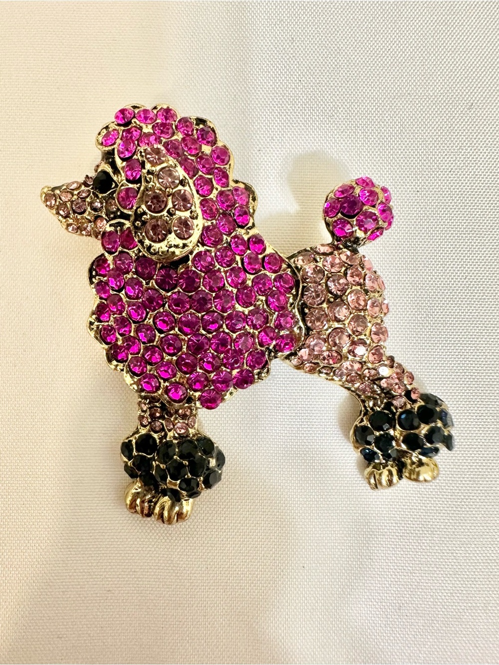 Fashion Jewelry Fuchsia and Light Pink Poodle Brooch with Black Accents
